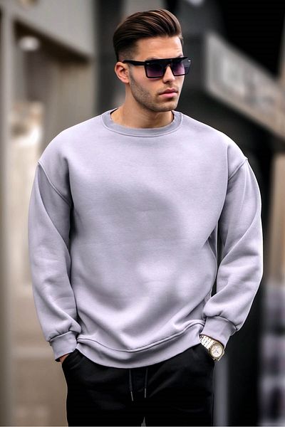 Madmext Pánská mikina Dyed Grew Crew Neck Oversize Basic 6048
