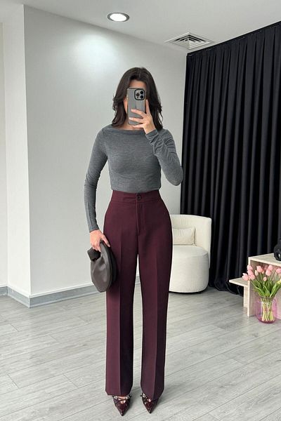 ECEMİ Perla Plum Palazzo Leg Trousers