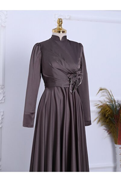 Modamorfo Брюки з деталями з атласу - кавовий колір