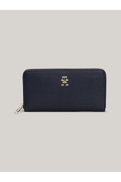 Tommy Hilfiger Navy Blue Rectangular Women's Zippered Wallet with Brand Logo - AW0AW15181-DW6