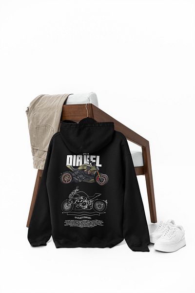 SVART WEAR Ducati Diavel V4 Engine Printed Oversize Premium Black Hoodie