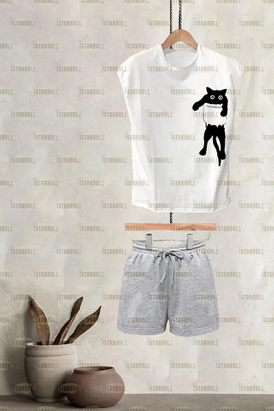 aynewmoda lazy koala Printed 0 sleeve T-shirt shorts Tracksuit Bottom Top Set