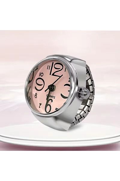 Bozhi Pink Ring Watch, - Silver Accessory - Finger Watch, Tiny Ring Watch, Real Round Mini Watch Ring
