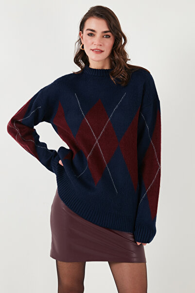 Lela Baklava Desenli Standart Fit Bisiklet Yaka Kazak KAZAK 4615574