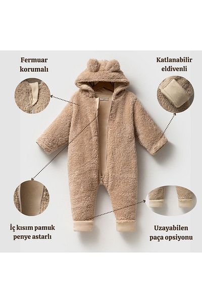 Kuarks Welsoft Winter Plush Lined Children's Sleeping Bag - Baby Jumpsuit with Gloves