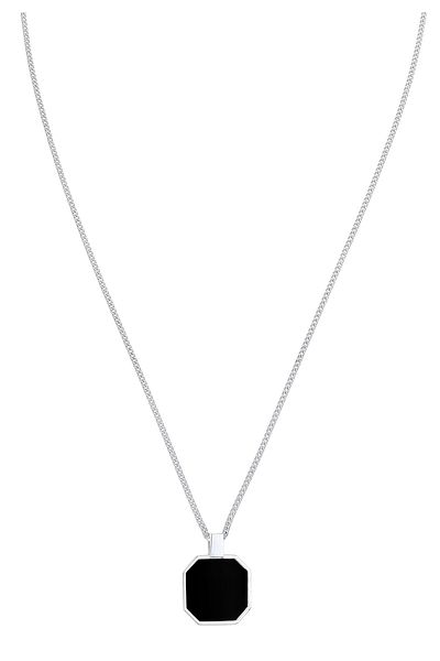 KUZZOI Necklace Necklace With Pendant Men Square Pendant Armouredchain Enamel Black 925 Sterling Sil