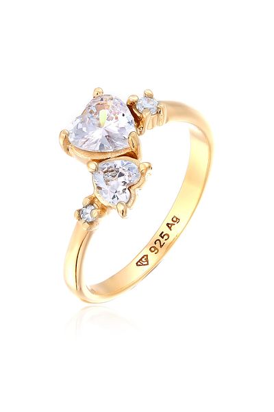 ELLI Ring Ring With Stones Women Heart Zirconia Heart Cut White 925 Sterling Silver Valentine's Day