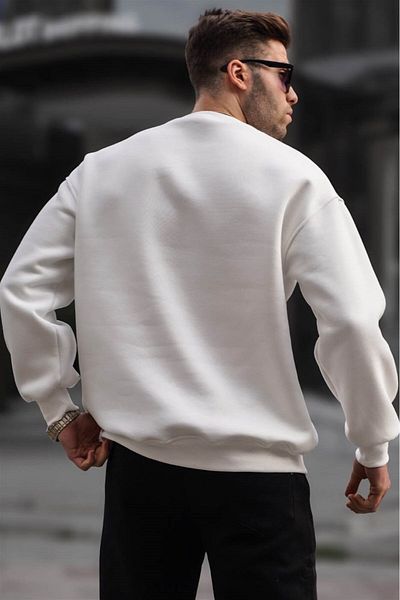 Madmext Pánská mikina Ecru Crew Neck Oversize Basic 6048