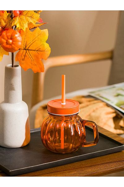 LC Waikiki Lcw Home Orange Glass Mug with Straw 450 ml