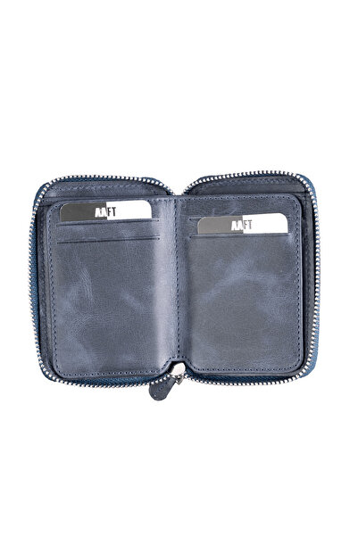 Deriza Lotus 1616 Унісекс Шкіряний гаманець на блискавці - Tiguan Синій