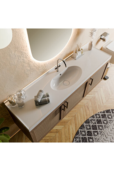 Livabo Fenna:50x180cm Taşmalı,ön Ve Yan Su Tutuculu,süpürgelikli Etajerli Akrilik Lavabo