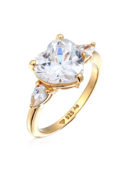 ELLI Ring Ring With Stones Women Heart Zirconia Heart Cut White 925 Sterling Silver Valentine's Day