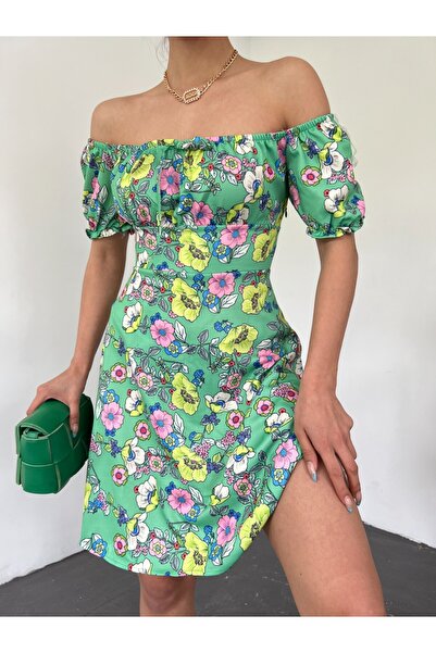 Modamorfo Μίνι φόρεμα με ελαστικό γιακά και λεπτομέρεια από δαντέλα -a.green