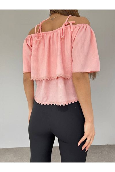 Modamorfo Mit Rosen besticktes T-Shirt mit Schnürbändern