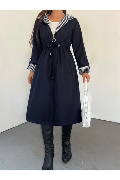 Modamorfo Gesteppter, gefütterter Trenchcoat mit Kapuze, in der Taille befestigt