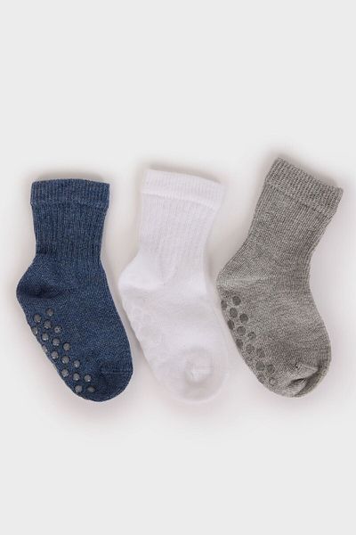 DeFacto Baby Boy Anti-Slip Sole 3-Piece Cotton Long Socks E6478A5Ns