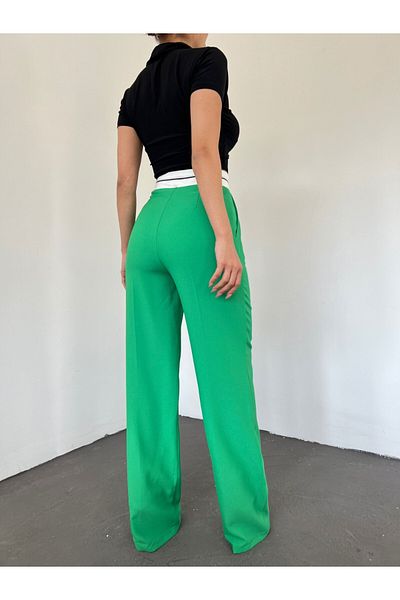 Modamorfo Reverse Belted Velcro Waist Loose Trousers -Green