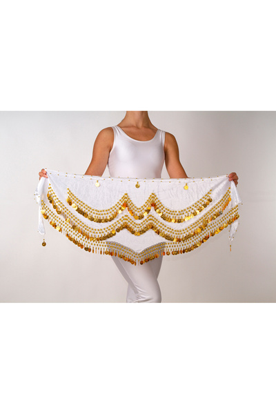 Armelit Şakira Kemeri Kına Roman Üçgen Beyaz Gold Oryantal Kemer