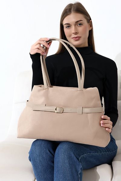 Moda azza Geantă de umăr de lux din piele intoarsa extensibila cu detaliu de catarama pentru cureaua