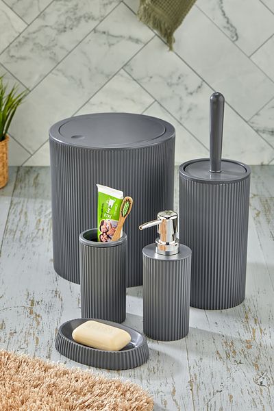 Homie Line 5 Pieces Round Bathroom Set - Trash Can Wc Brush Liquid-Solid Soap Dispenser Toothbrush