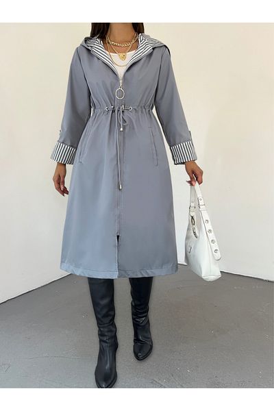 Modamorfo Καμπαρντίνα με κουκούλα με καπιτονέ φόδρα - γκρι