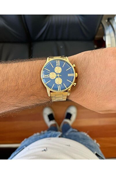 ÇENÇEN Mavi Kadran Gold Erkek Kol Saati Paslanmaz Ipc Kaplama