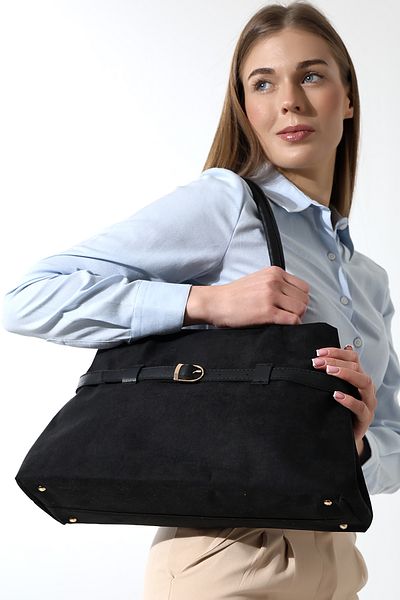Moda azza Geantă de umăr de lux din piele intoarsa extensibila cu detaliu de catarama pentru cureaua