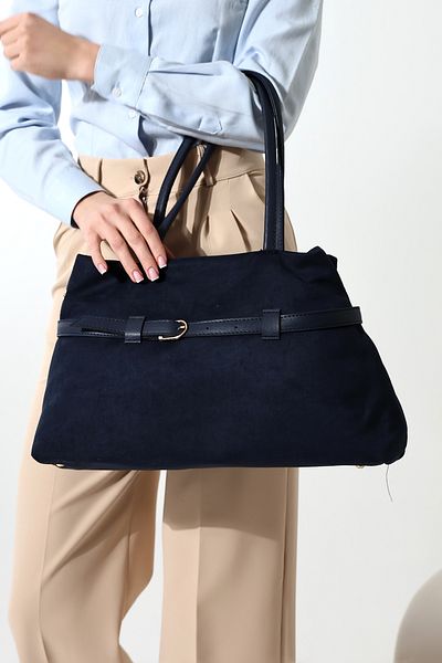 Moda azza Geantă de umăr de lux din piele intoarsa extensibila cu detaliu de catarama pentru cureaua