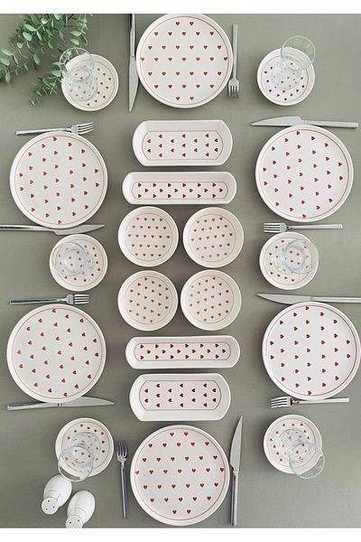 VENÜS HOME DECORATION Love 6-Person 20 Piece Red Heart Model Breakfast Set