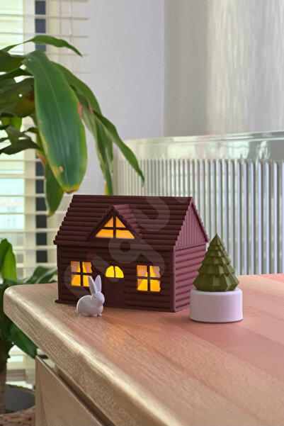 figurio Kış Evi Tealight Mumluk / Mini Çam Ağacı / 2'li Set / Tavşan Hediyeli