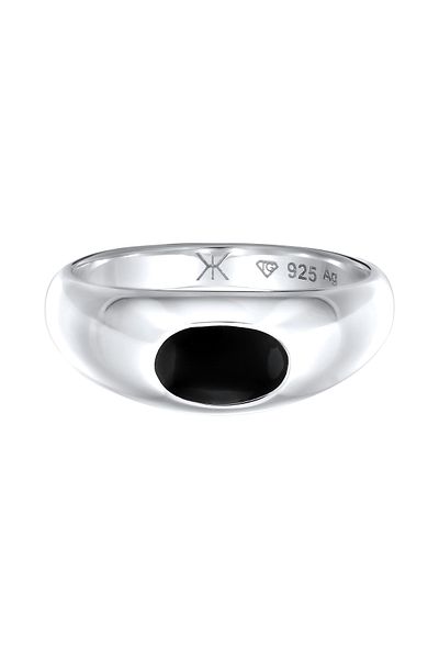 KUZZOI Ring Ring Siegelring Herren Emaille Schwarz 925 Sterling Silber Party/Silber