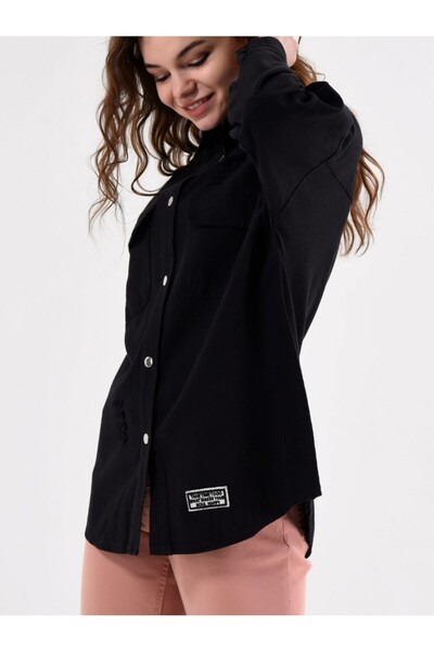 Modamorfo Džínová bunda s dlouhými patentky a dvojitými kapsami s detailem svrchního oblečení - černá