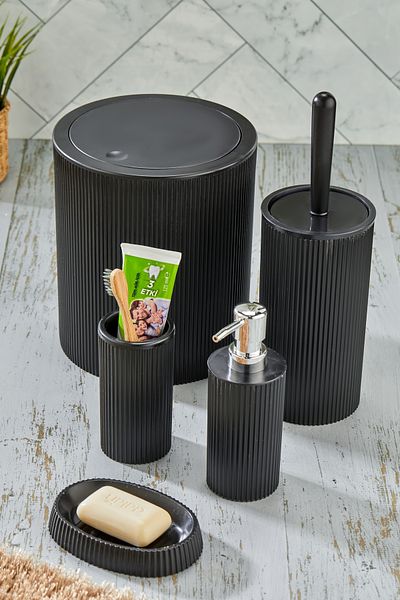 Homie Line 5 Pieces Round Bathroom Set - Trash Can Wc Brush Liquid-Solid Soap Dispenser Toothbrush