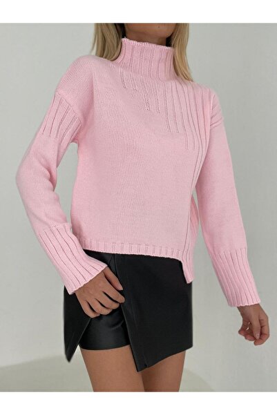 SHUGAA KADIN ASİMETRİK TOZ PEMBE TRİKO