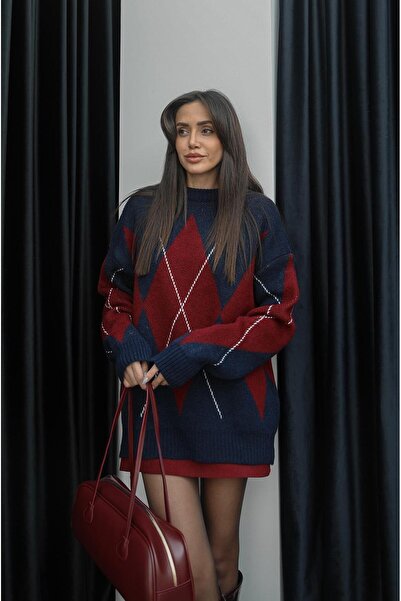 Havoş Lacivert Büyük Baklava Desenli Kazak