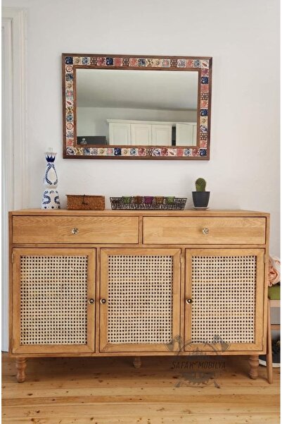 ŞafakMobilya Ahşap doğal hazeranlı çam masif konsol dolap