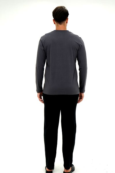 D'S Damat Anthracite Long Sleeve Pajamas - Half Placket Tk.
