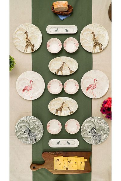 Heda Porselen Nature 16 Pieces Porcelain Breakfast Set for 6 Persons