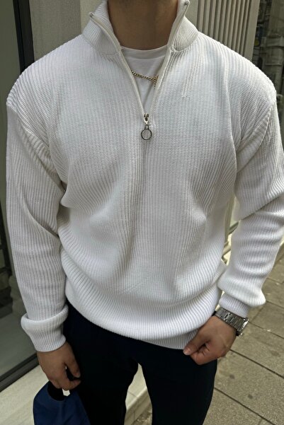 Livio Ferri Ανδρικό πλεκτό πουλόβερ με χοντρό και μισό φερμουάρ - γιακάς