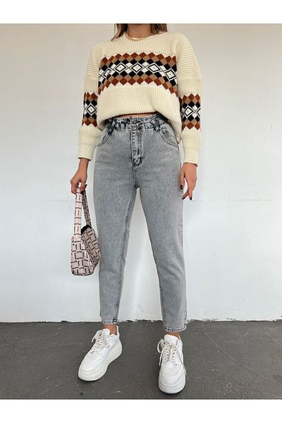 Modamorfo Jeans mit hoher Taille und elastischem Bund