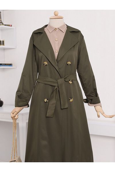 Modamorfo Langer Trenchcoat mit Doppelknopf-Gürtel