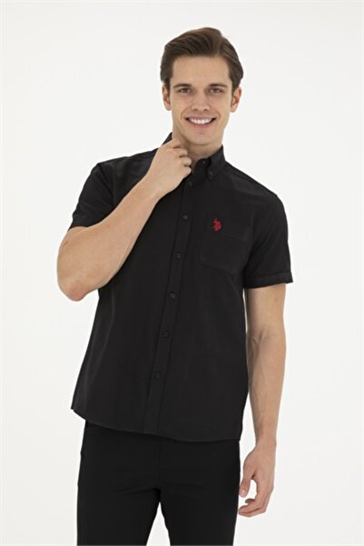 U.S. Polo Assn. US POLO ASSNMEN'S WOVEN REGULAR FIT SHORT SLEEVE BLACK SHIRT