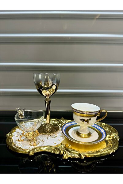 Turkuaz kristal 6 Adet Metal Tek Kişilik Çay Kahve Sunum Tepsisi