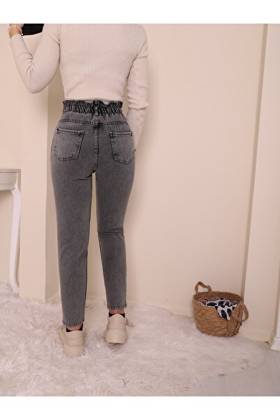 Modamorfo Elastic Waist High Waist Jeans -Grey