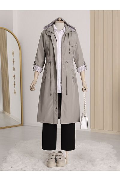 Modamorfo Grau gestreifter Trenchcoat mit Futter