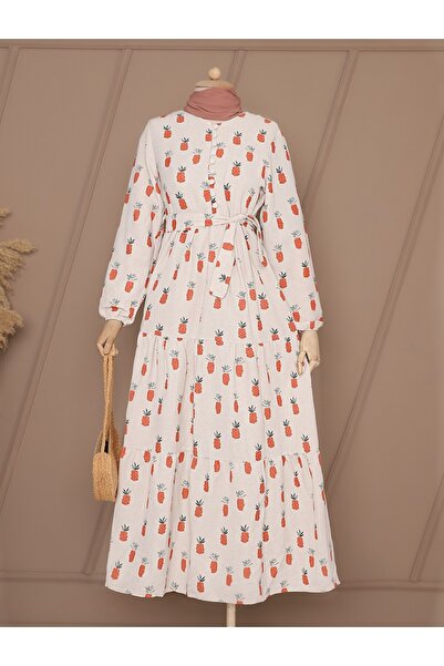 Modamorfo فستان كتان بطبعة أناناس - بأزرار