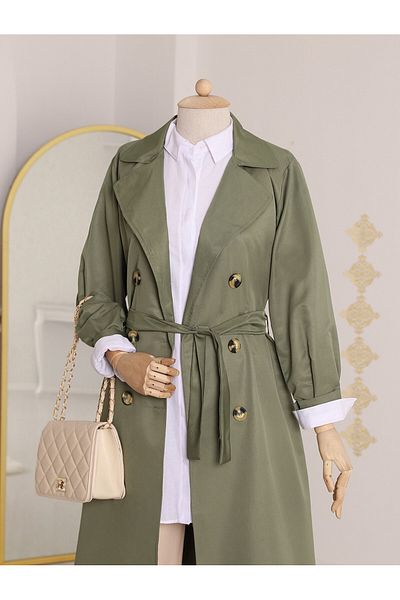 Modamorfo Langer Trenchcoat mit Doppelknopf-Gürtel