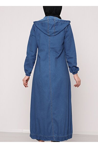 Modamorfo Boydan Fermuarlı Kapşonlu Kot Kap -Mavi