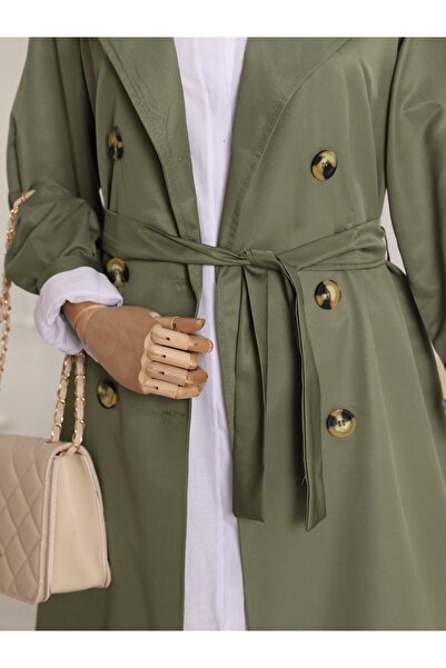 Modamorfo Double Button Belted Long Trench Coat