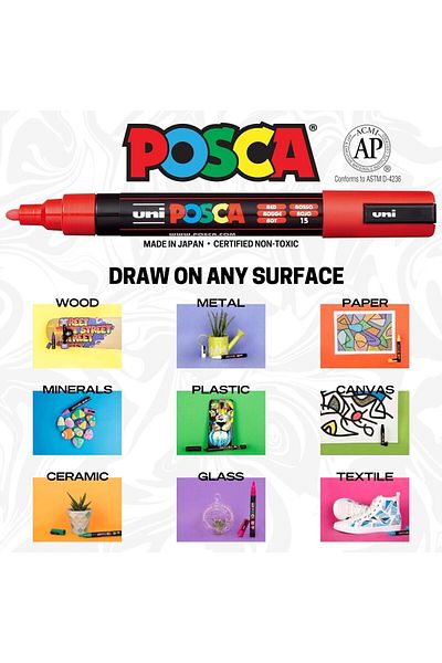 Uni Posca Uniball Posca 1.8-2.5mm Round Tip Poster Marker 8 Colors / Pc5M